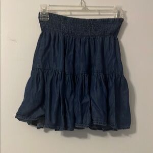Blue Smocked Bubble Mini Skirt